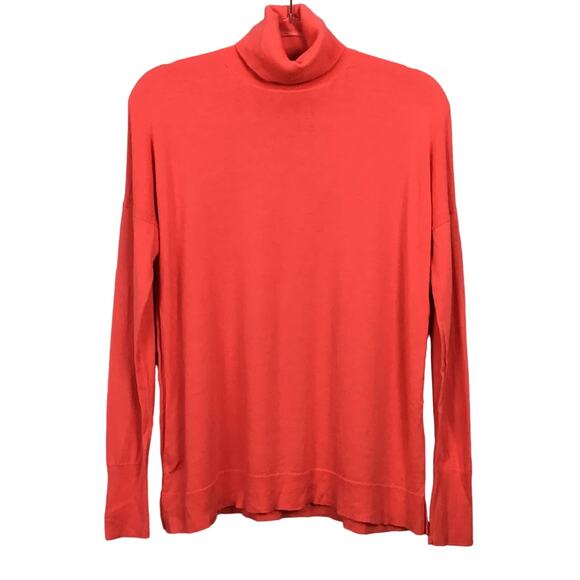 J. Crew Merino Wool Turtleneck Sweater Side Slits Relaxed Coral Pink sz S Barbie - Picture 3 of 11
